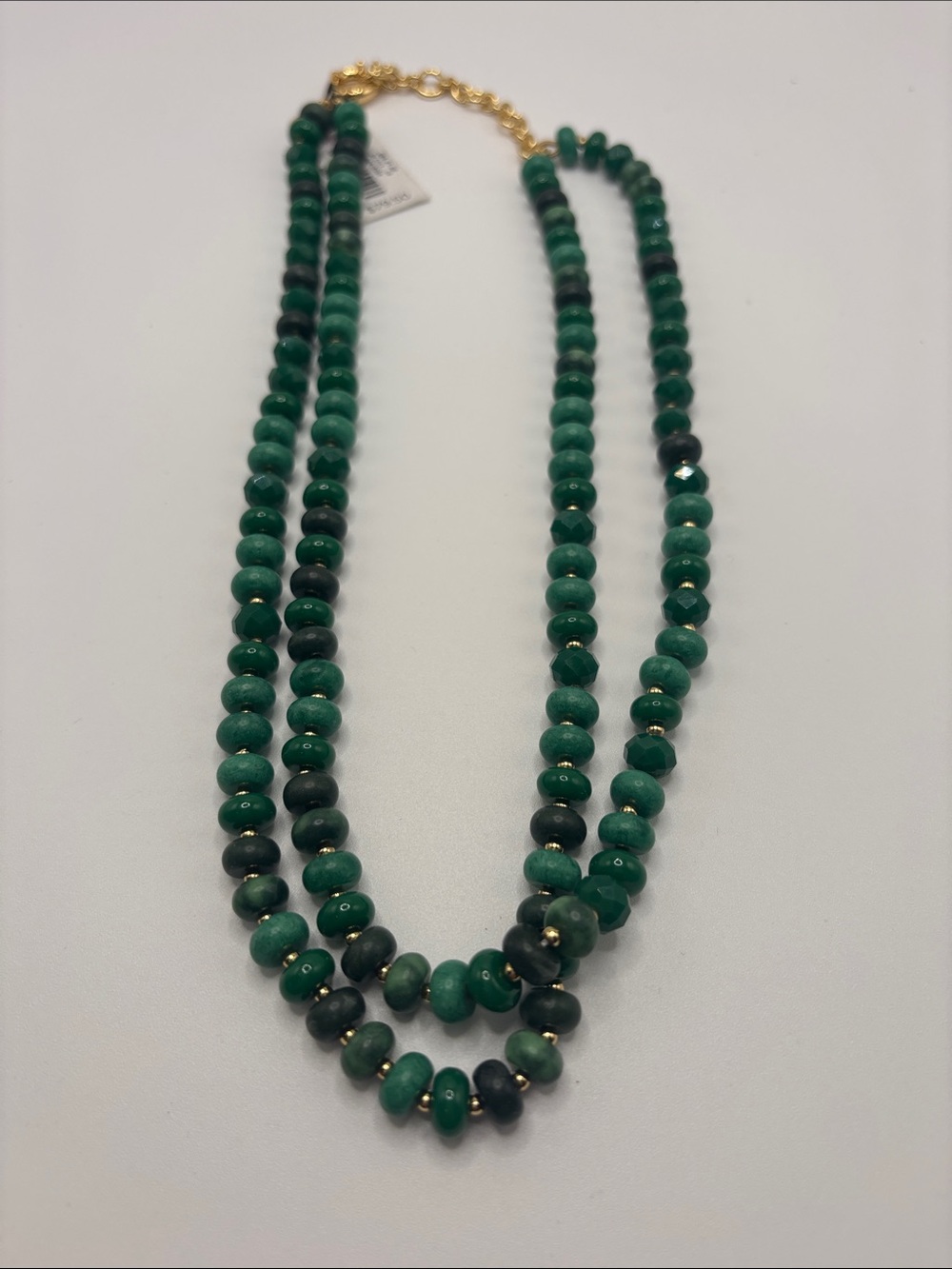 Talbots Green Double-Strand Beaded Necklace with Gold Accents